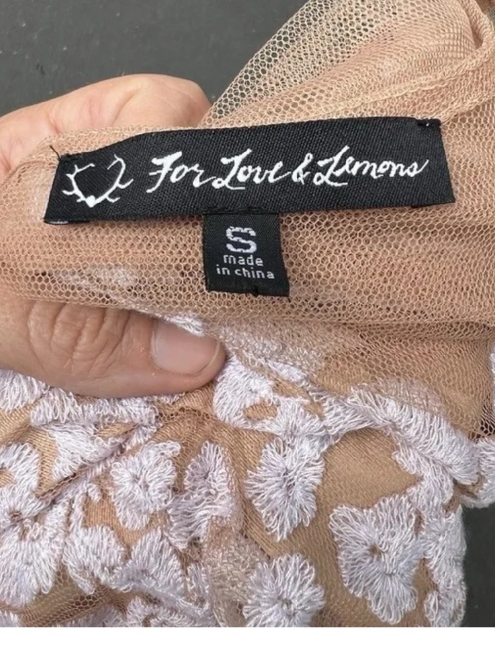 For Love & Lemons Nude Sheer Lace Appliqué Long Sleeve Dress - Picture 5 of 5